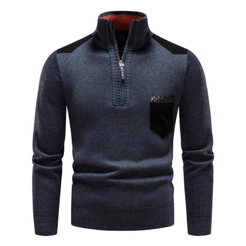 Men’s Knitted Half-Zip Jumper | Stand Collar and Practical Side Pockets