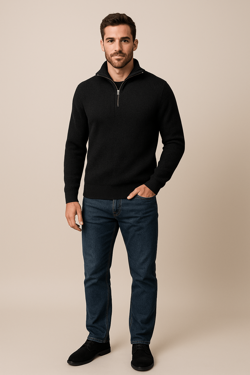 Men’s Textured Half-Zip Jumper with High Collar