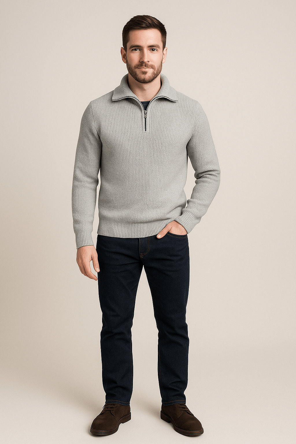 Men’s Textured Half-Zip Jumper with High Collar