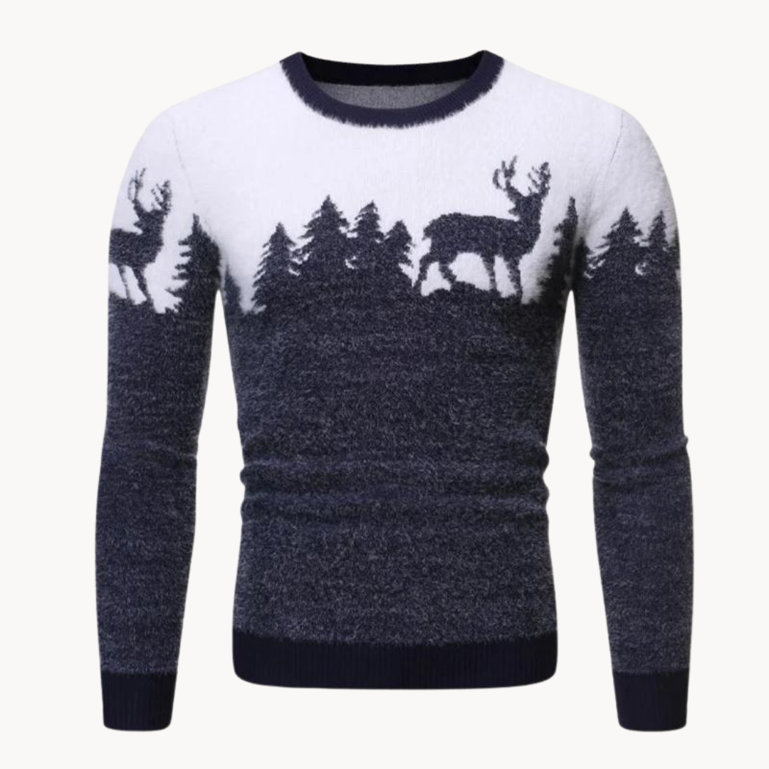 Men’s Festive Knit Jumper | Christmas Tree and Reindeer Design